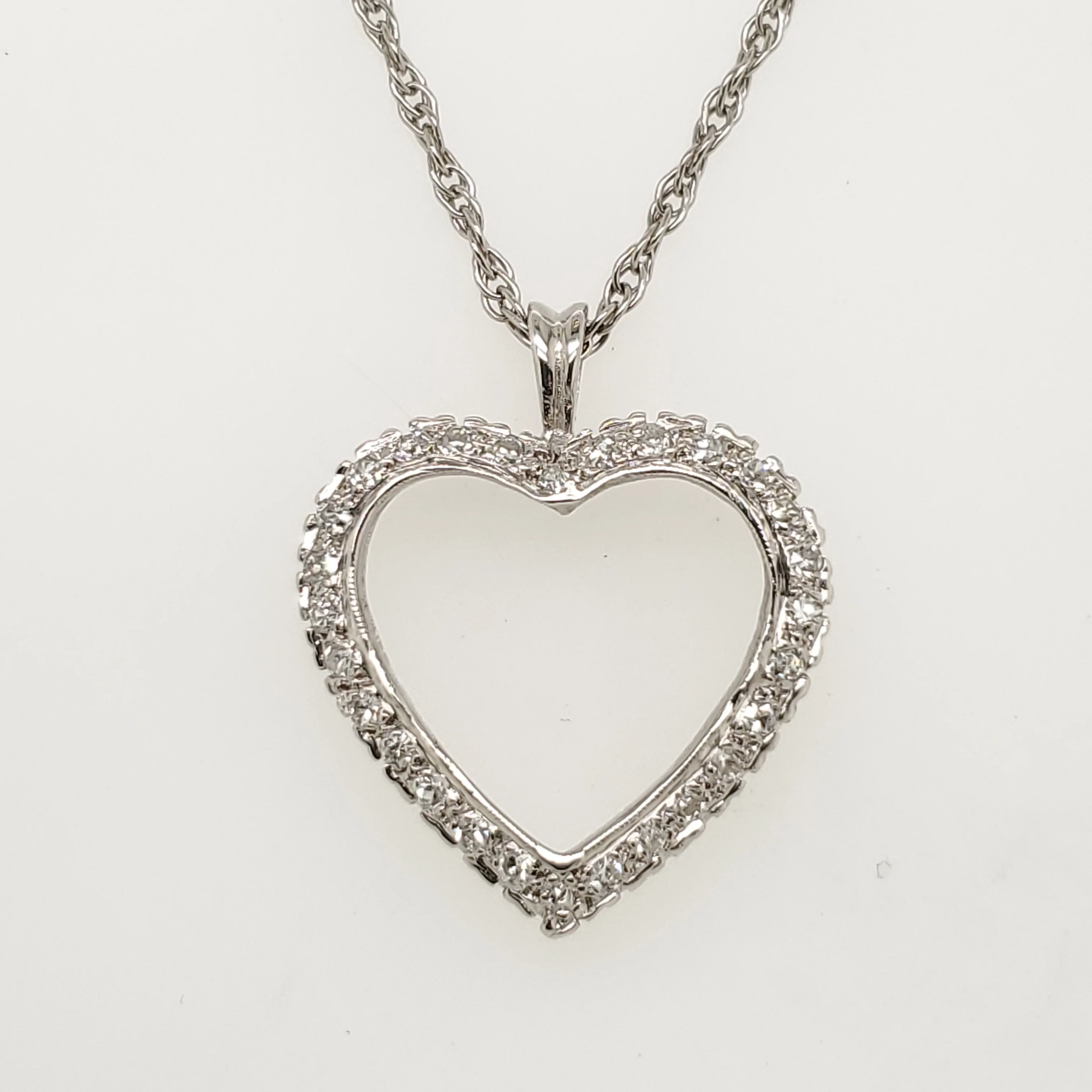 Vintage 14kt White Gold and Diamond Heart Pendant