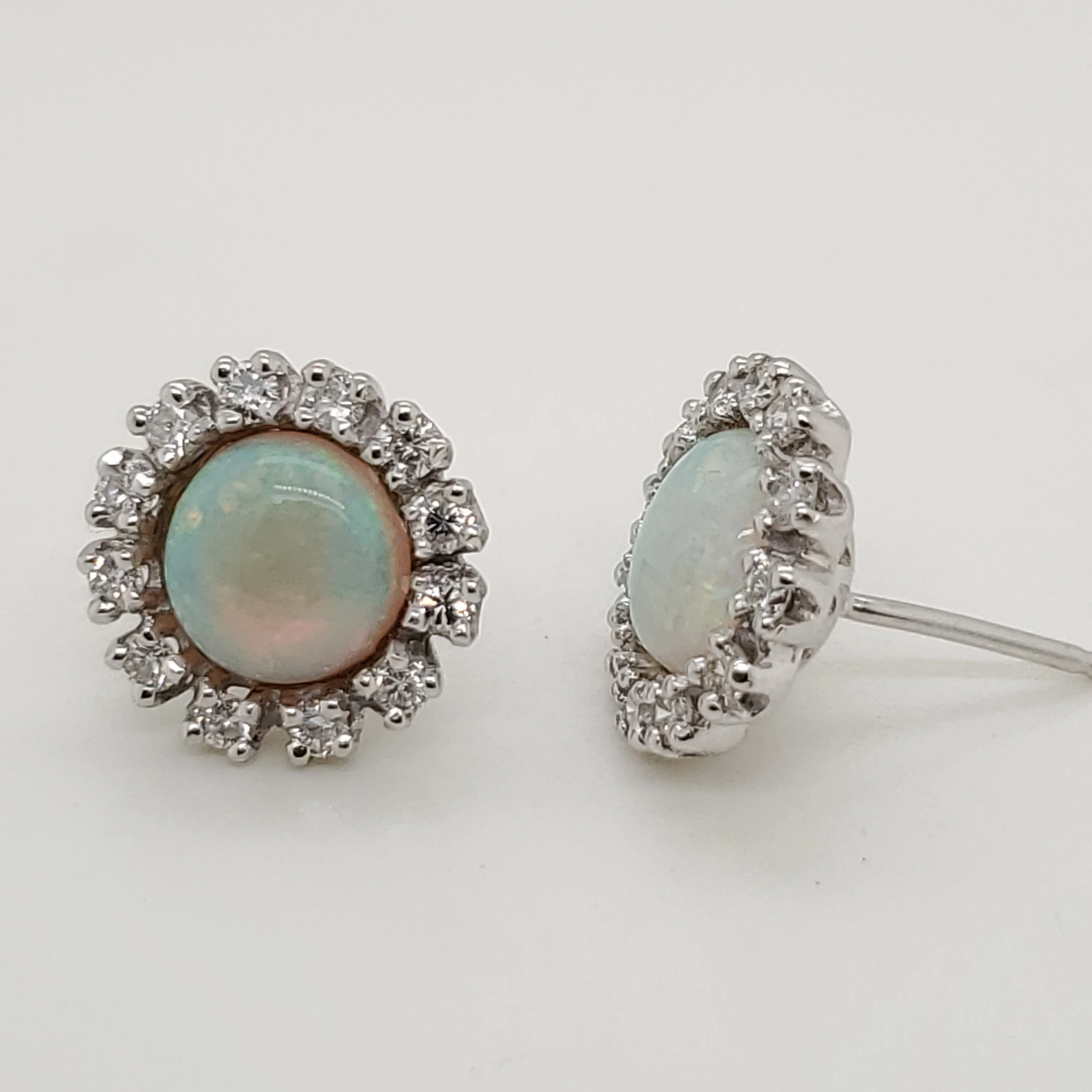 Vintage 14kt White Gold Opal and Diamond Earrings