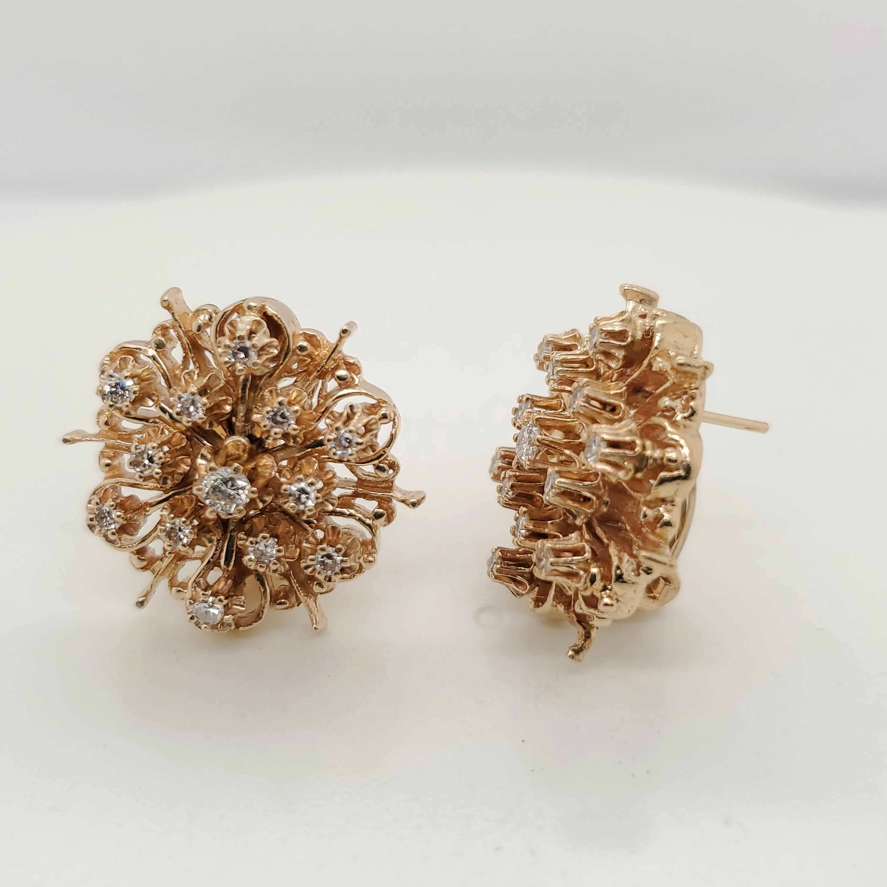 Vintage 14kt Yellow Gold and Diamond Sunburst Earrings