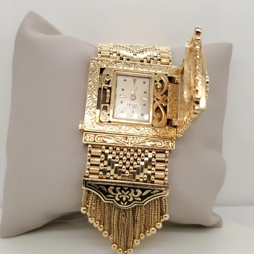 Vintage 14kt Yellow Gold Flip Top Tassel Watch - Image 2