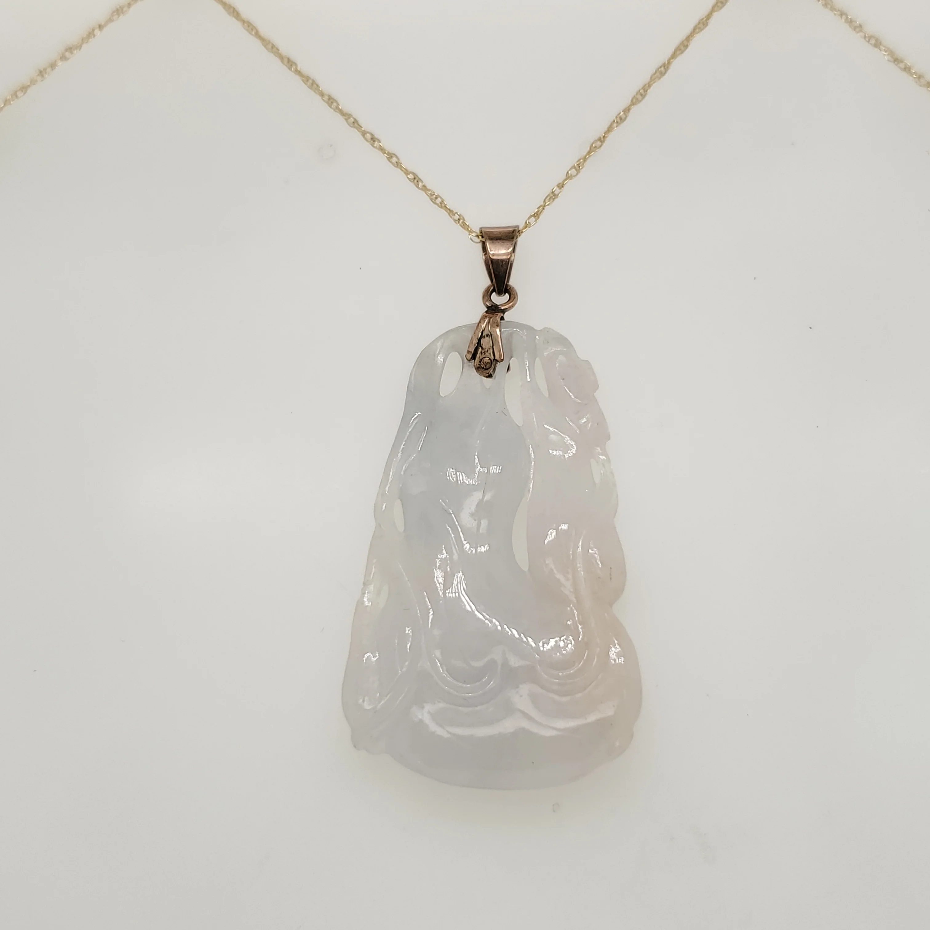 Vintage 14Kt Yellow Gold Jadeite Jade Pendant Necklace