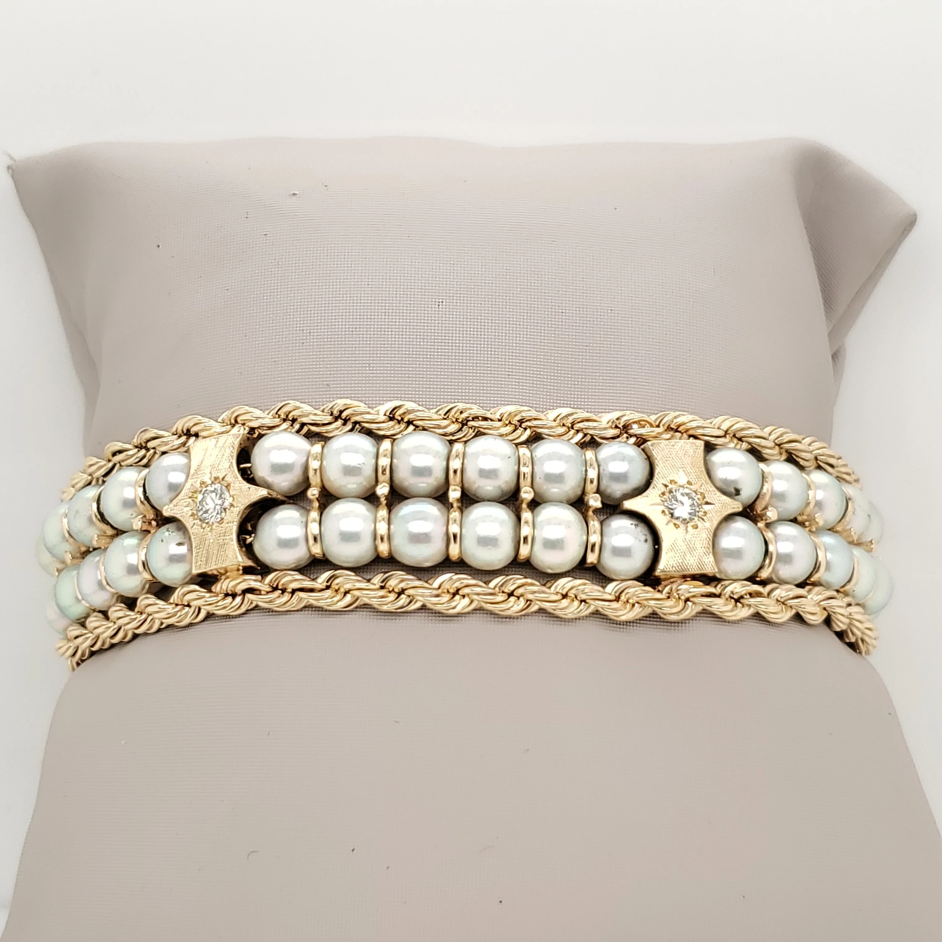 Vintage 14kt Yellow Gold Pearl and Diamond Bracelet