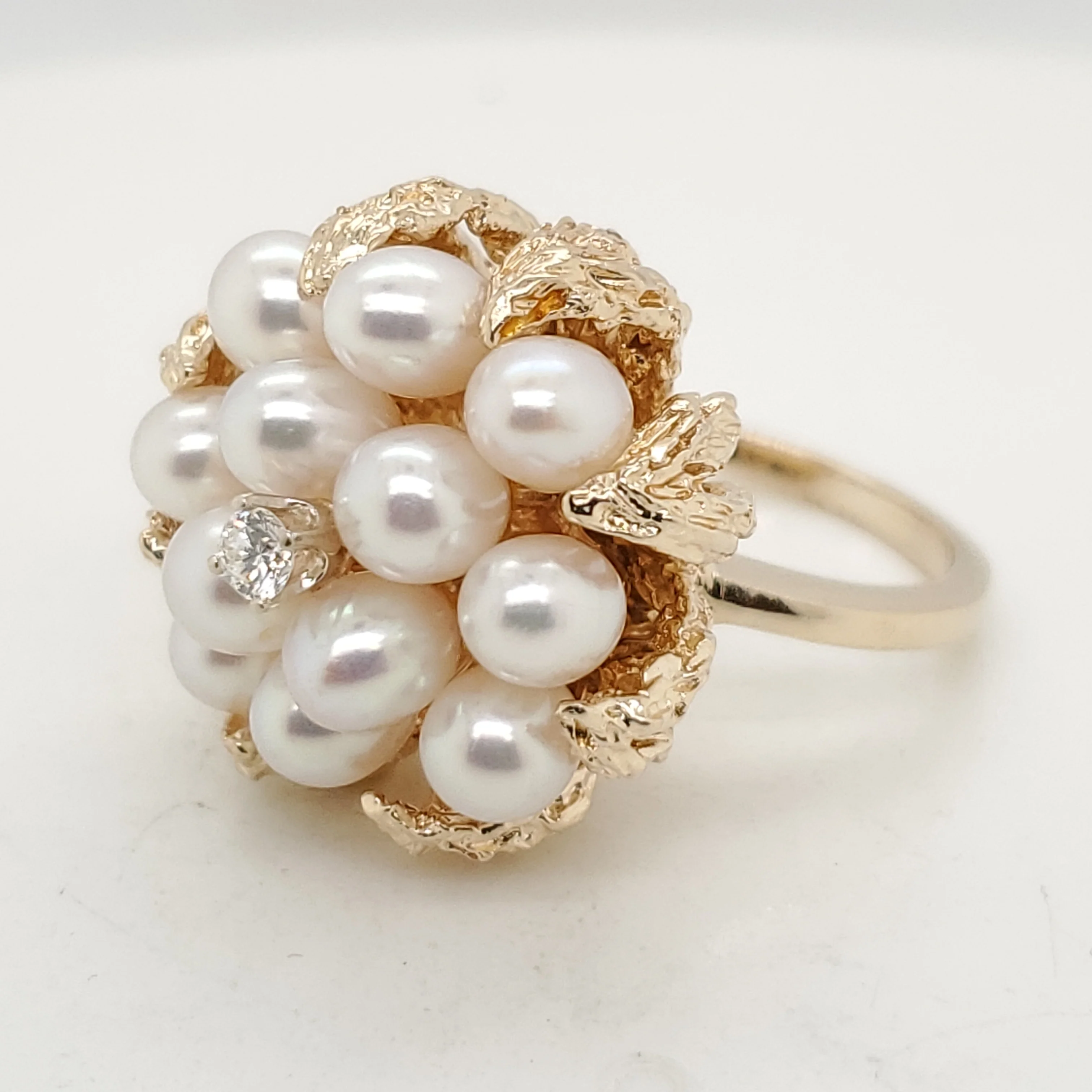 Vintage 14kt Yellow Gold Pearl and Diamond Ring