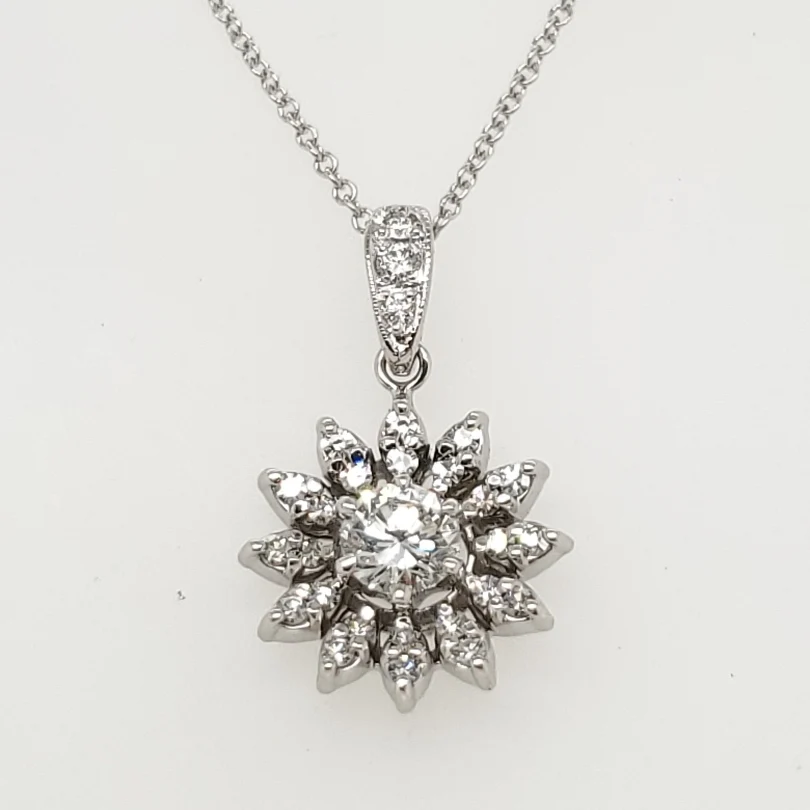 Vintage 18kt White Gold and Diamond Pendant Necklace
