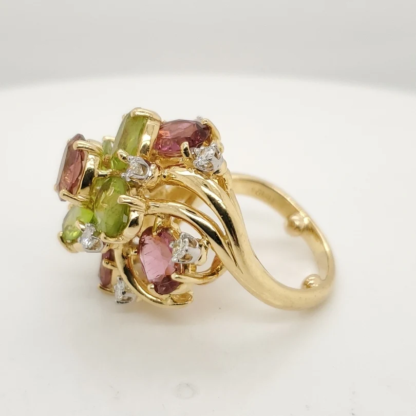 Vintage 18Kt Yellow Gold Pink Tourmaline And Peridot Ring - Image 2