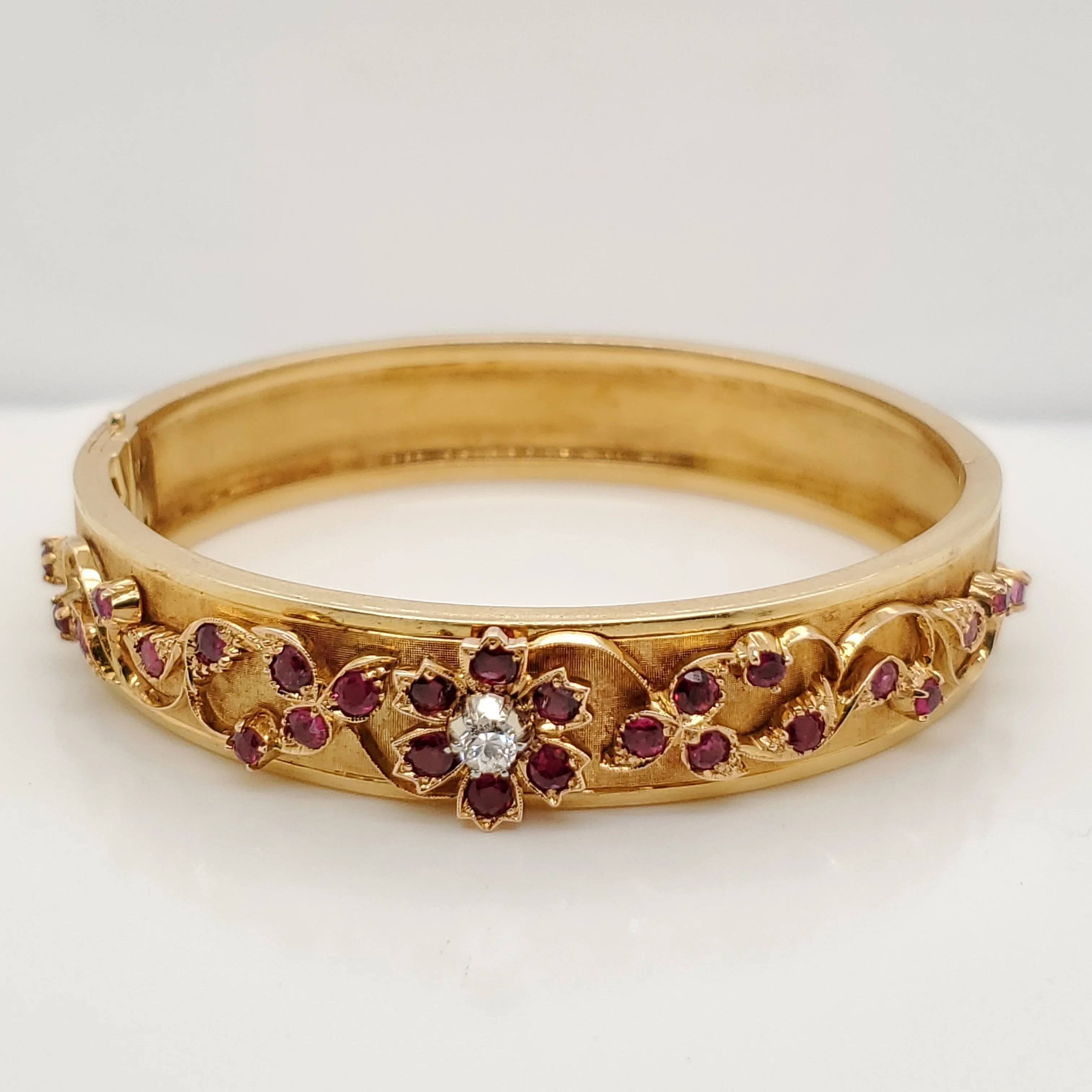 Vintage Carlo Weingrill 18kt Yellow Gold Ruby and Diamond Bangle Bracelet