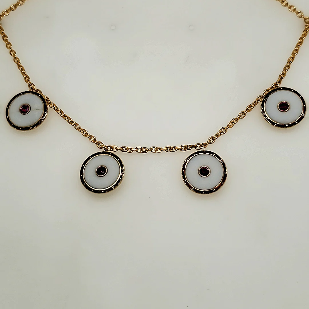 Vintage 22Kt And 18Kt Yellow Gold Ruby Dangle Station Necklace