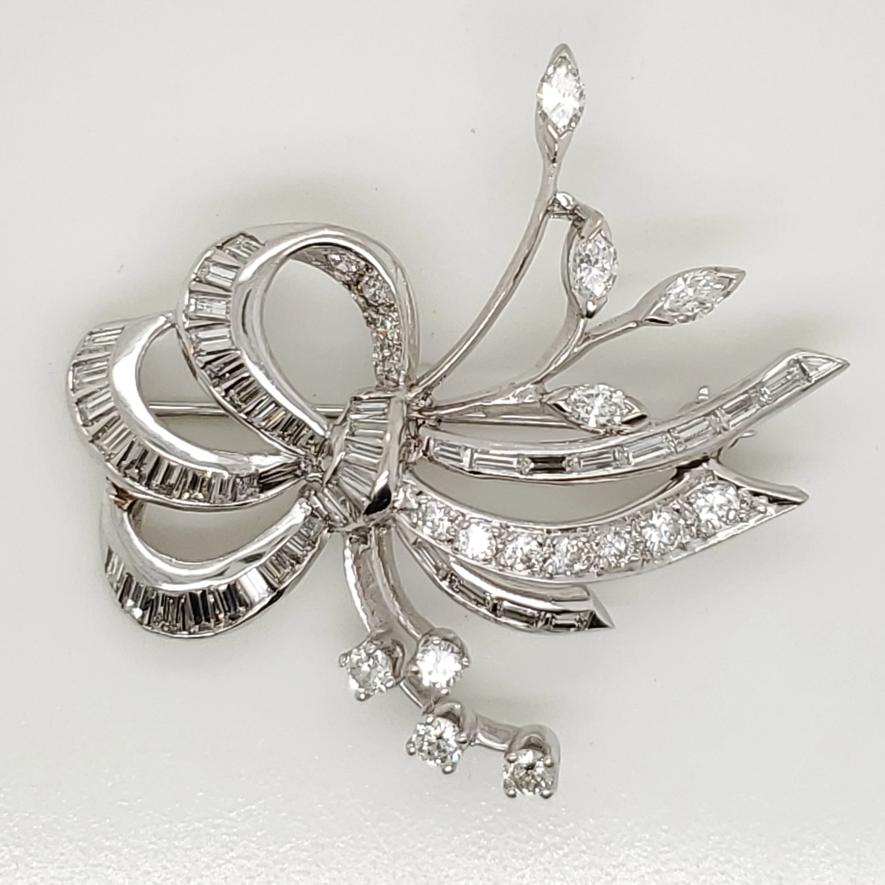 Vintage Mid-Century Platinum and Diamond Brooch