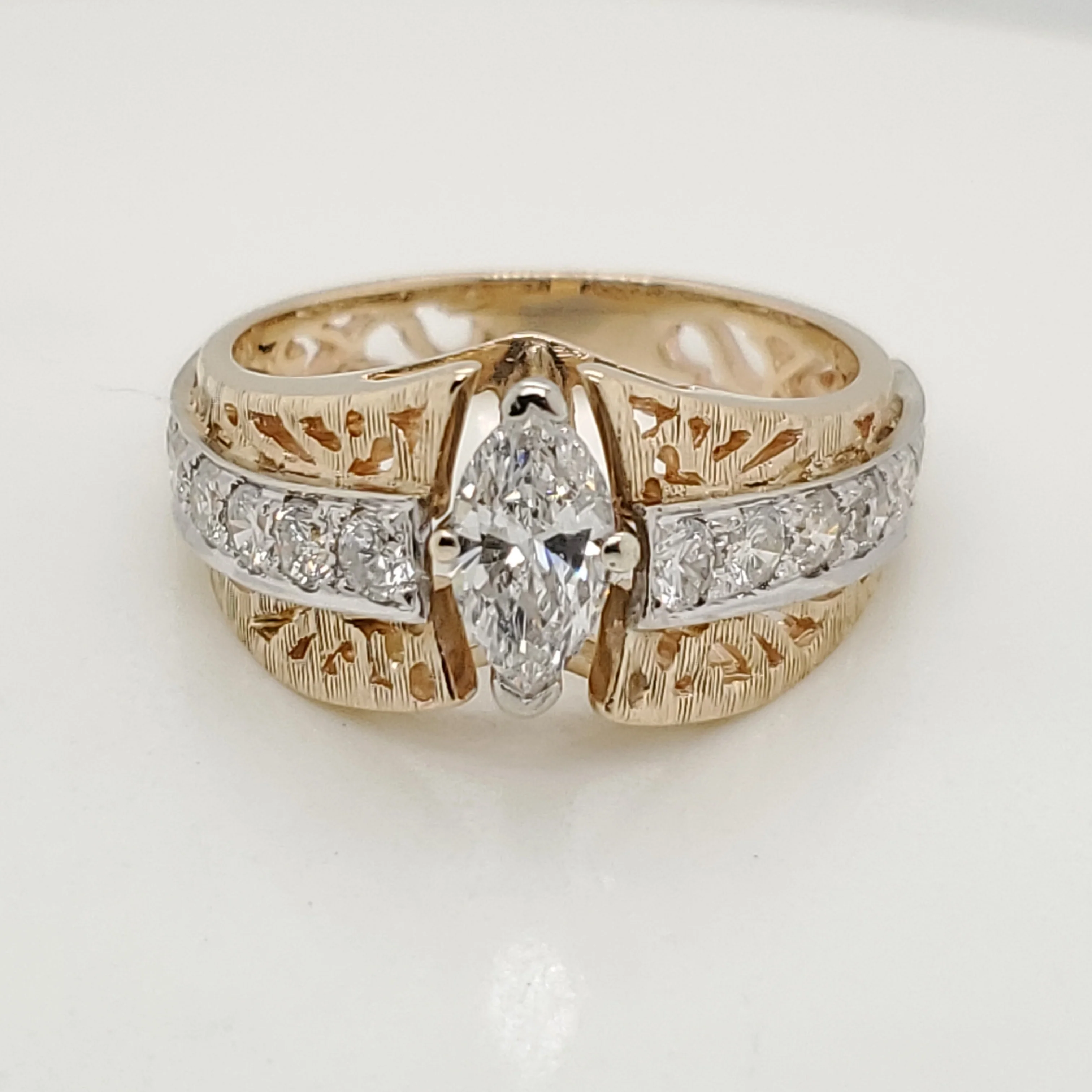 Vintage Offset 14kt Yellow and White Gold Diamond Ring