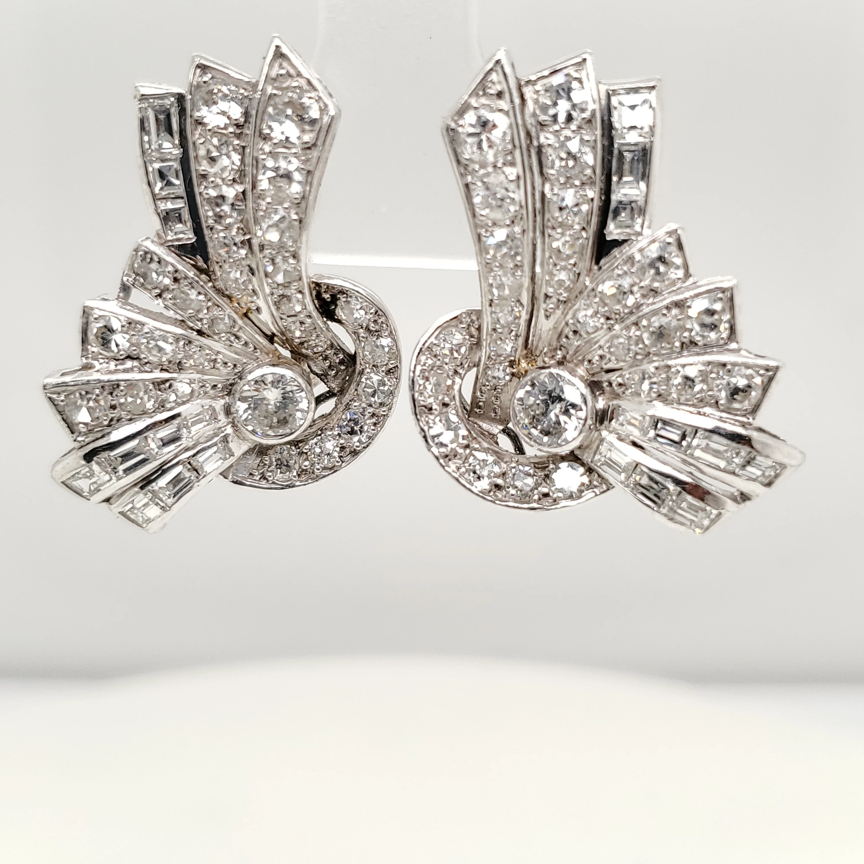 Vintage Platinum Diamond and Pearl Earrings - Image 2