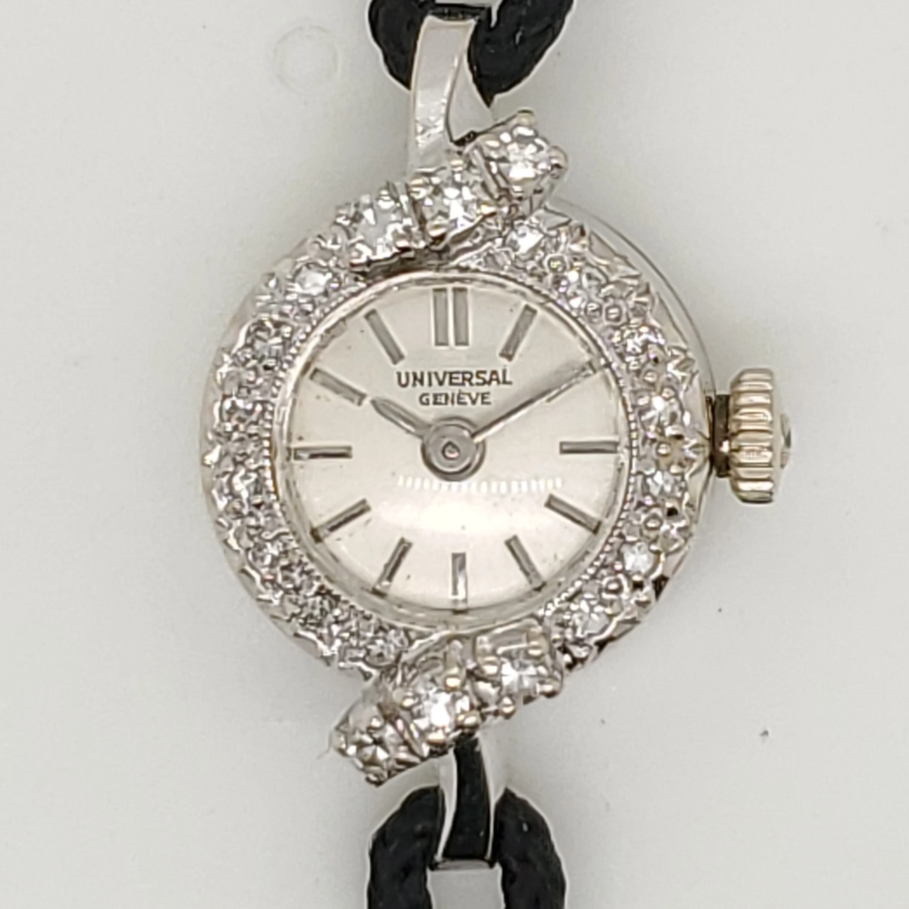 Vintage Universal Geneve 14kt white gold and diamond dinner watch