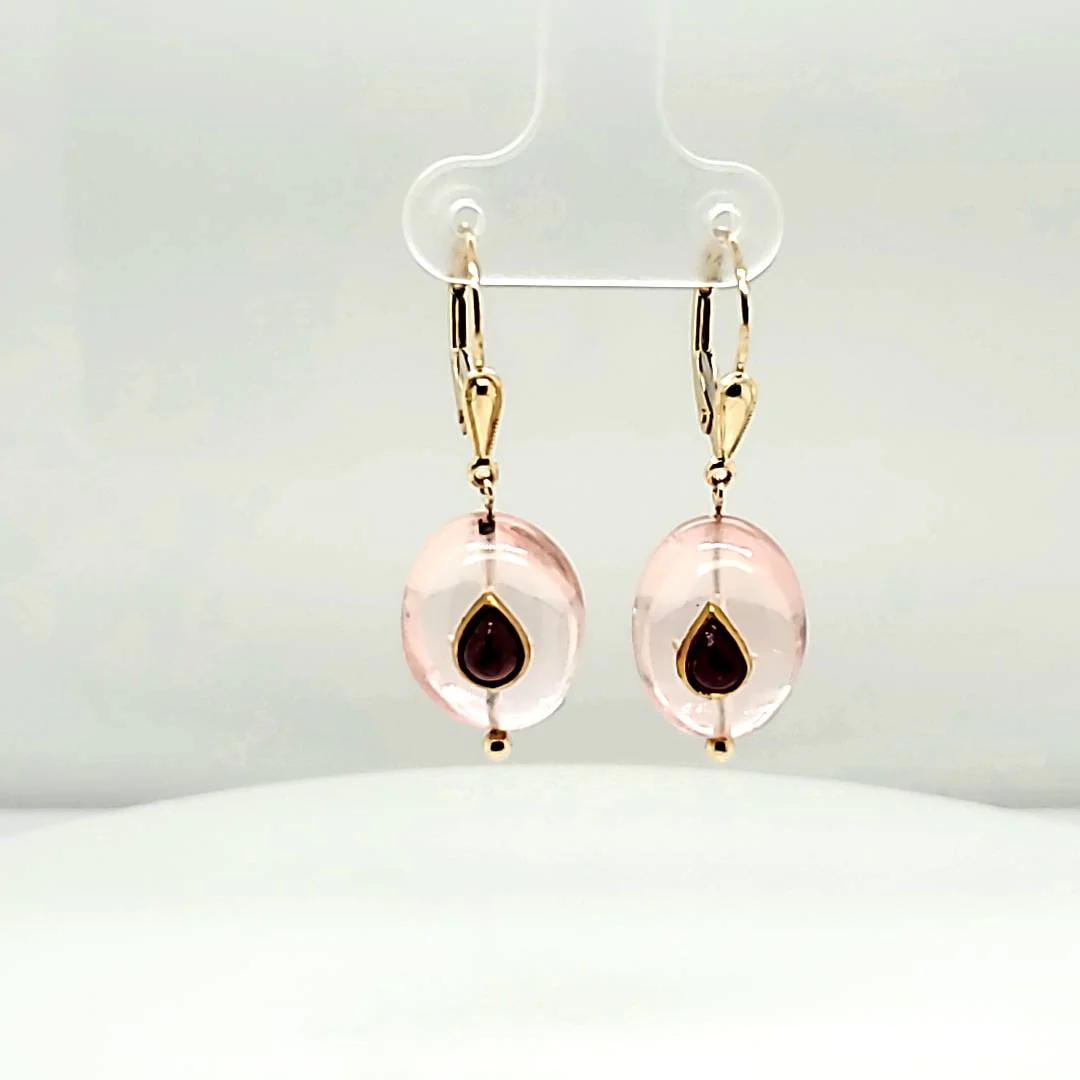 Yellow Gold Pink Tourmaline And Ruby Earrings
